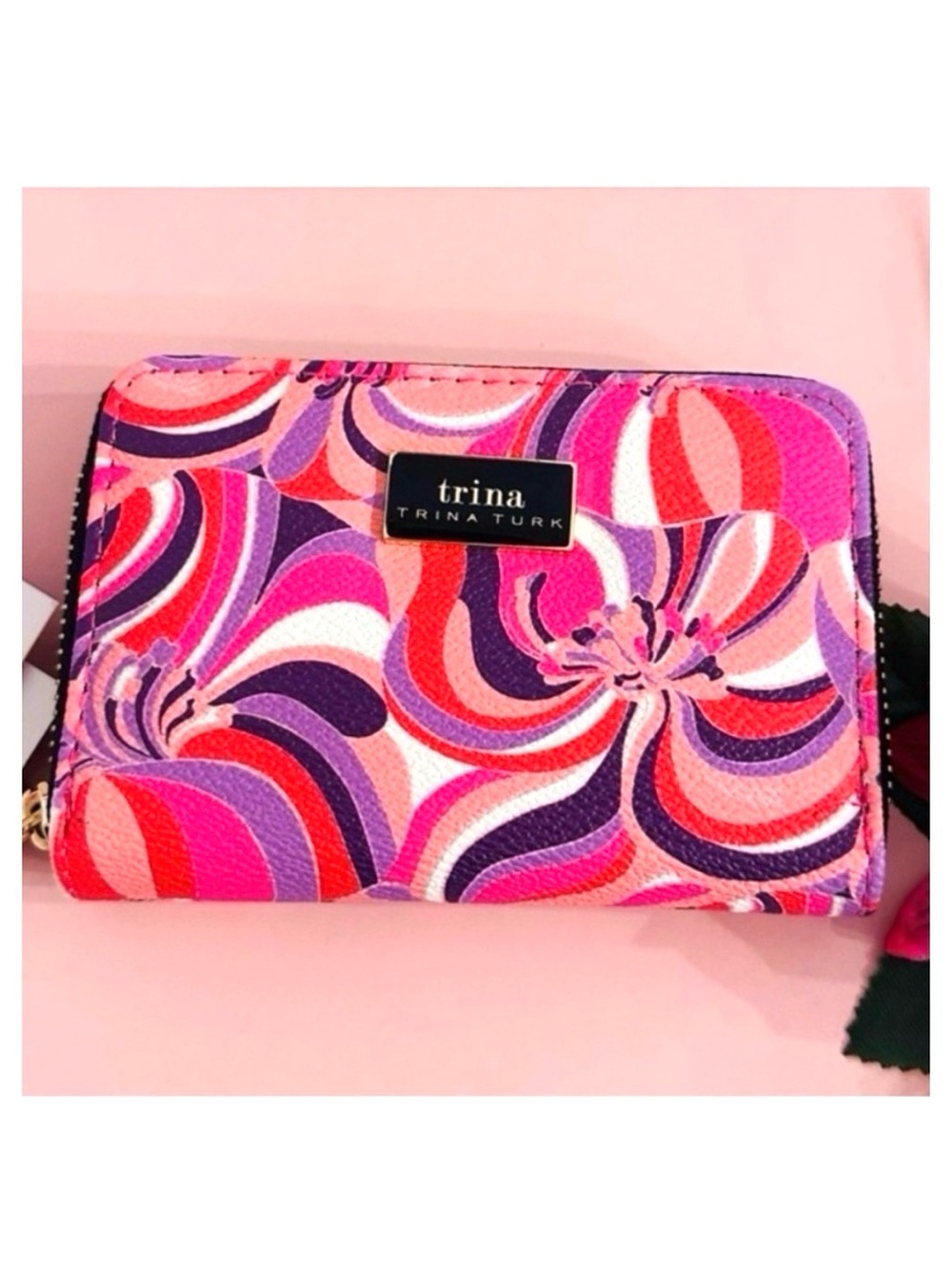 TRINA TURK ~ Multicolor Pink and Purple Swirl Wallet w/Silver-Toned Hardware